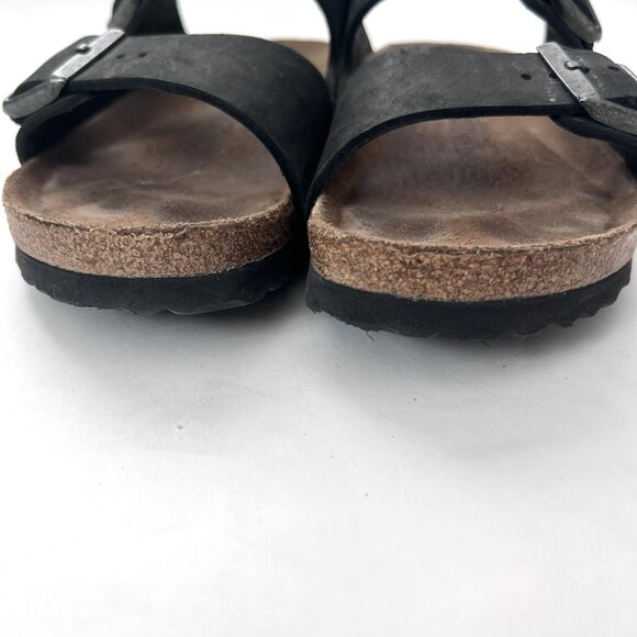 Birkenstock Size 37 Womens Sandals Dark Blue Double Buckles Slip On Footbeds - Picture 6 of 8